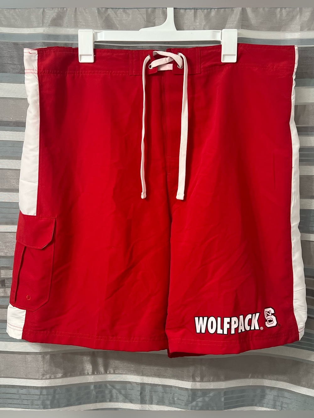 NC State Wolfpack Knights Apparel Red Men's Swim Shorts with White Trim
